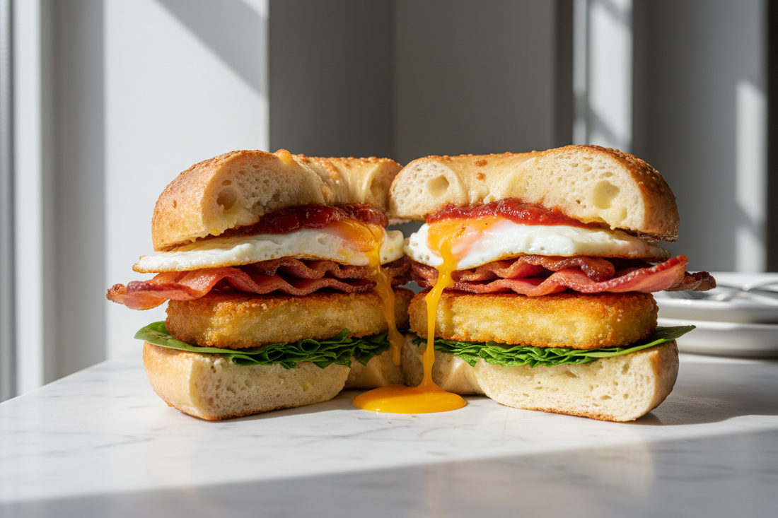 The brekkie Stack - Cheese bagel