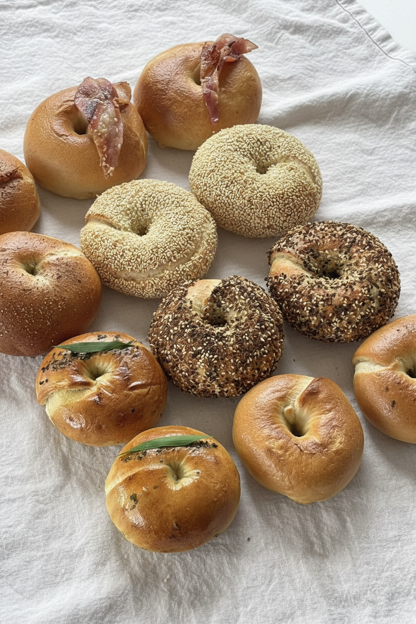 Bagels on white linen - same arrangement